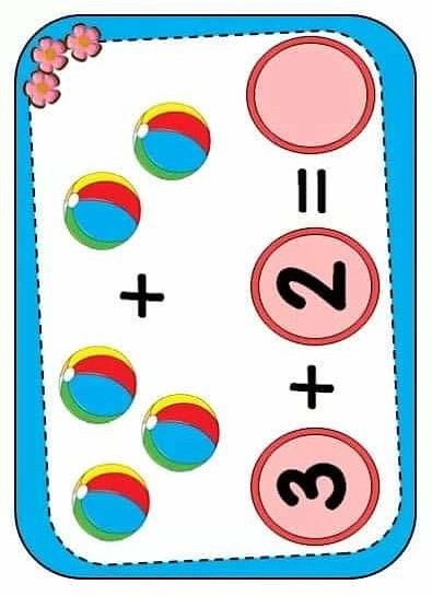 Renkli Toplar ile Toplama İşlemi: 3 + 2 = 5 Eğitici Materyal