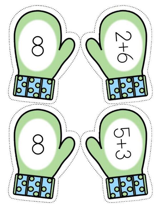 Kış Temalı Matematiksal Eldivenler: 8 (a) ve 2+6 (t), 8 (a) ile 5+3 (t)