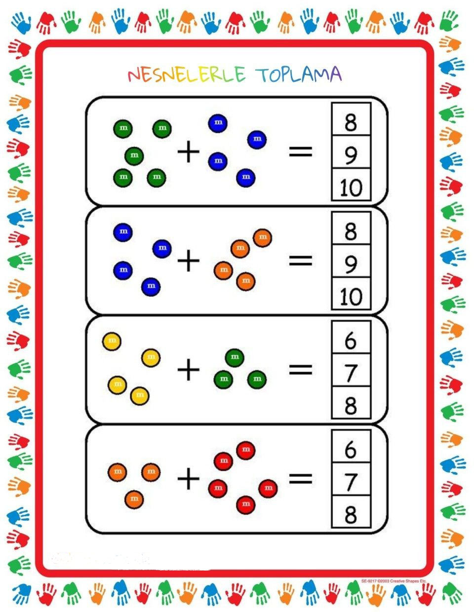 Nesnelerle Toplama Aktivitesi: Renkli M&M'ler ve Sayılarla Eğlenceli Matematik Öğrenimi (8+9=10, 8+9=10, 6+7=8, 6+7=8)