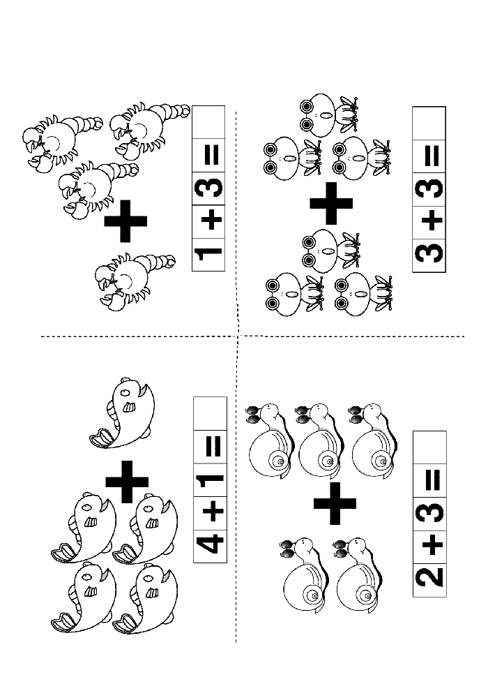 Eğitsel Matematik Çalışma Sayfası: Toplama Problemleri (1+3, 3+3, 4+1, 2+3)