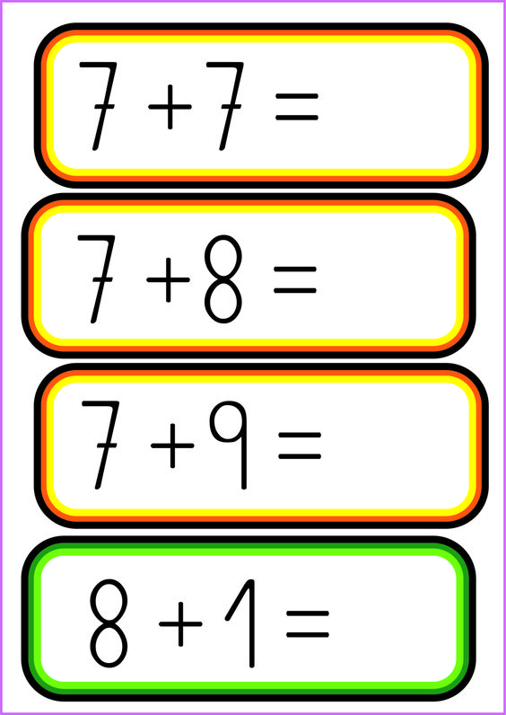 Toplama İşlemleri Çalışma Sayfası: 7 + 7, 7 + 8, 7 + 9, 8 + 1