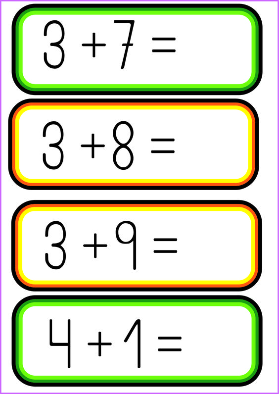 Toplama İşlemleri: 3 + 7, 3 + 8, 3 + 9 ve 4 + 1