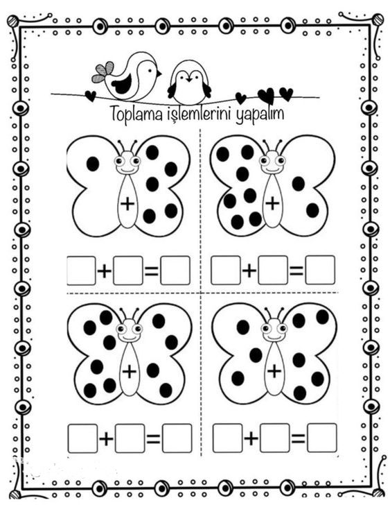 Toplama İşlemleri için Renkli Kelebekler Etkinliği - 2 Eşitsizlik, 4 Kelebek, Toplama Matematik Alıştırmaları