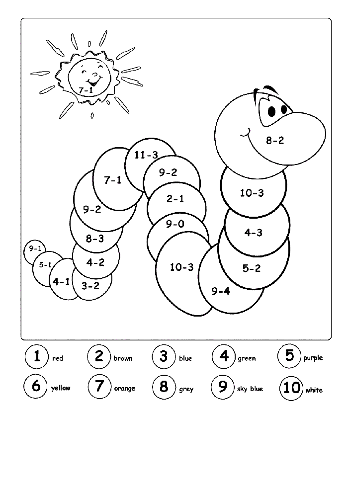 Eğitsel Boyama Etkinliği: Renkler ve Temel Matematik - Solucan ve Güneş