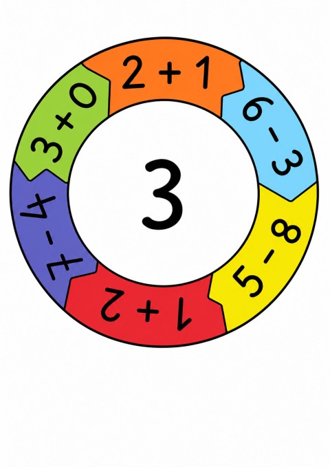 Mathematical Operations Circle: Visualizing Basic Arithmetic (Addition and Subtraction) with Number 3