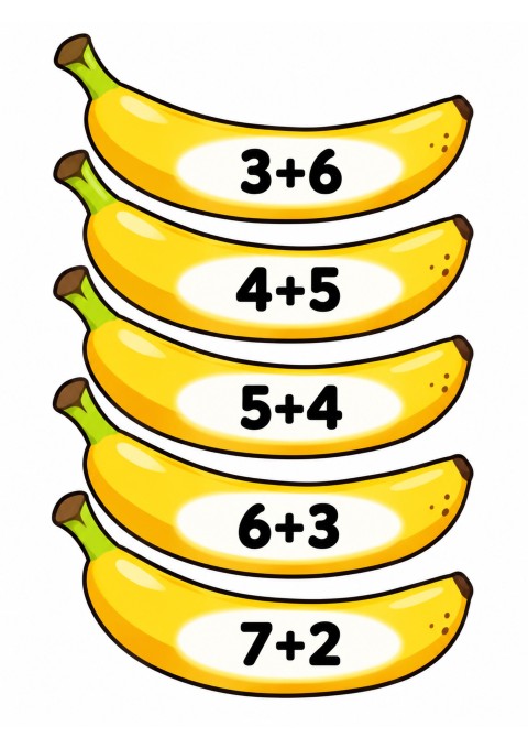 Meyvelerle Toplama İşlemleri: 3+6, 4+5, 5+4, 6+3, 7+2