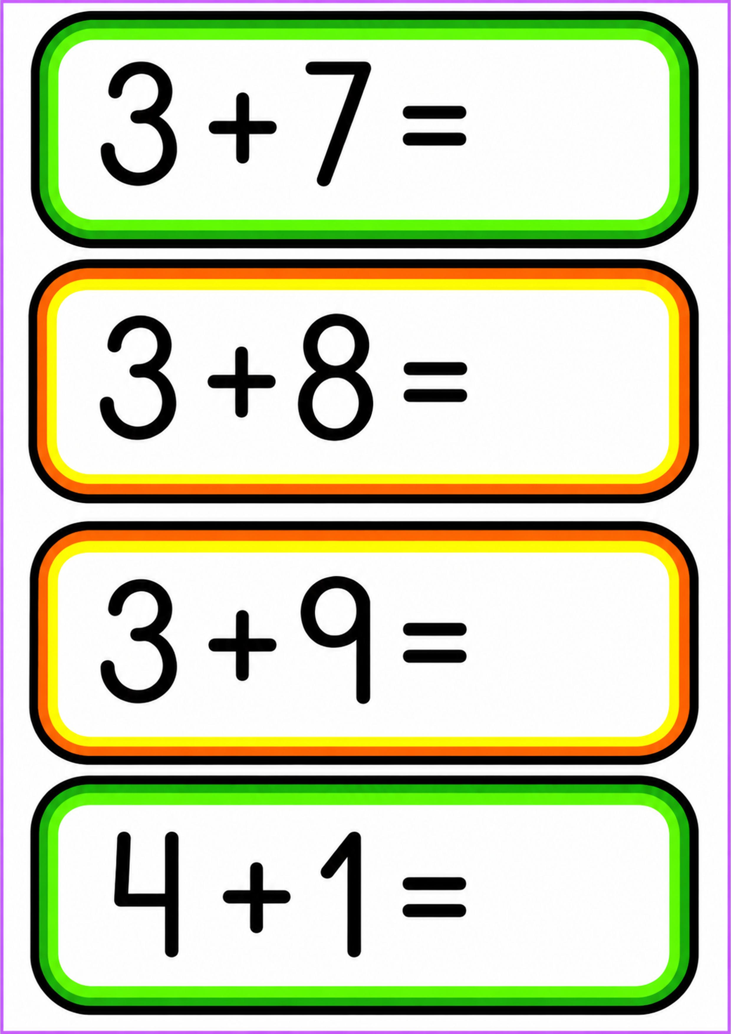Toplama İşlemleri: 3 + 7, 3 + 8, 3 + 9 ve 4 + 1