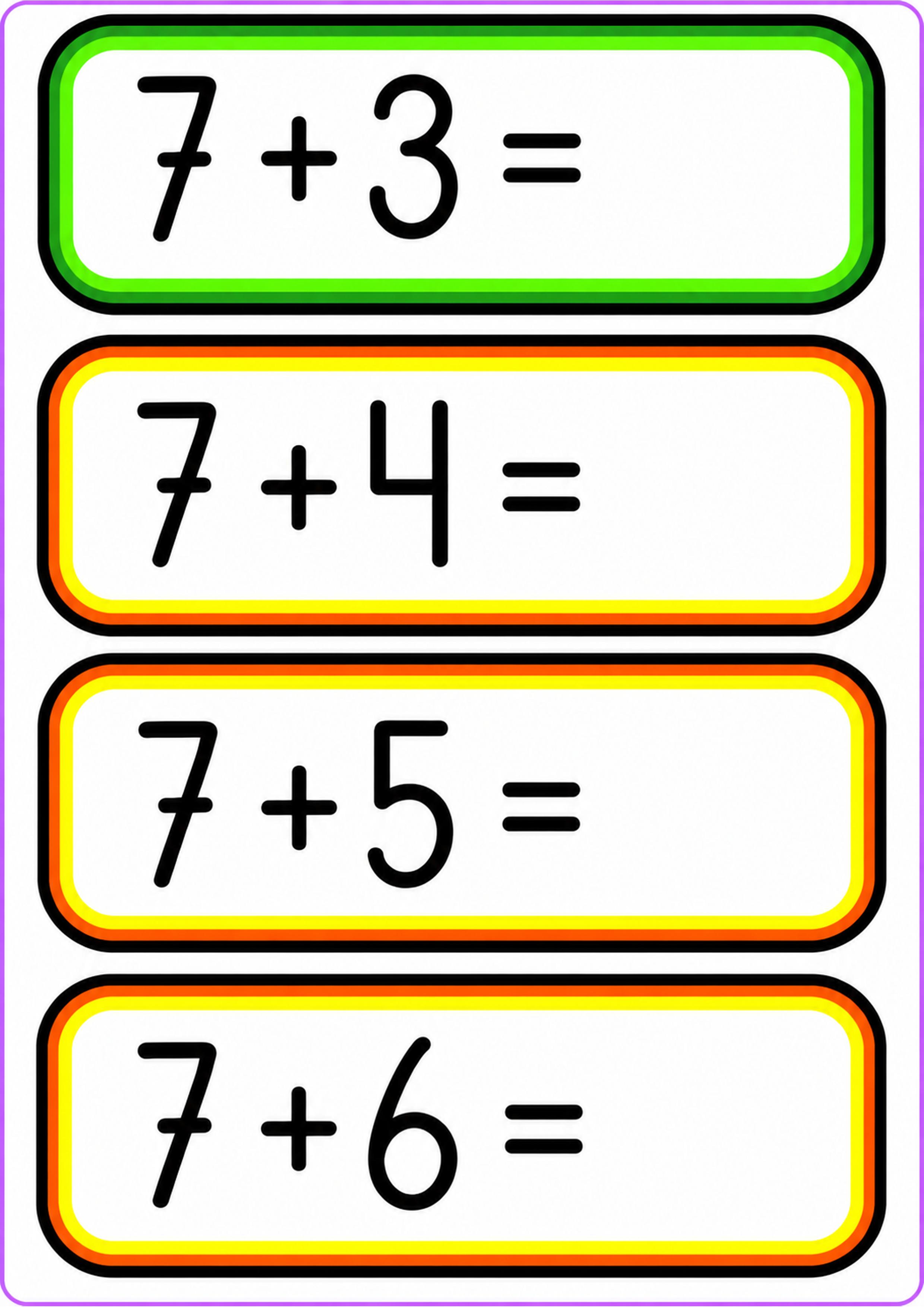 Toplama İşlemleri: 7 ile 3, 4, 5 ve 6'nın Toplamları