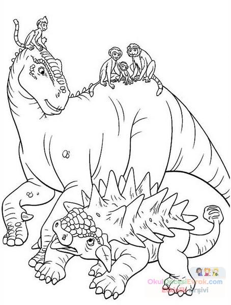 Aladar-and-Lemur-with-Friends-Dinosaur-Coloring-Page-Kopyala