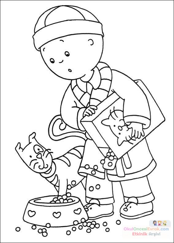 caillou-ve-kedisi-boyama-sayfasi
