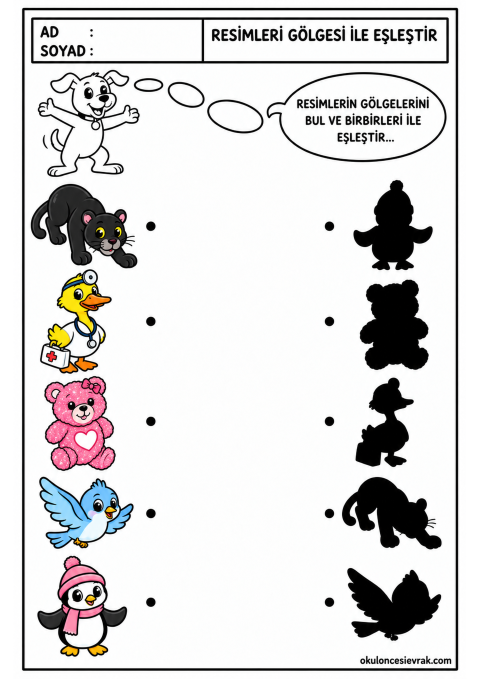 Okul öncesi resmi gölgesiyle eşleştir çalışmaları 3