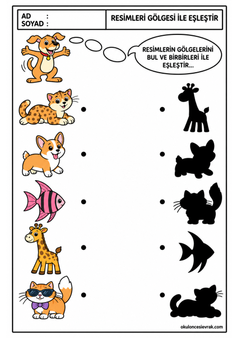 Okul öncesi resmi gölgesiyle eşleştir çalışmaları 6