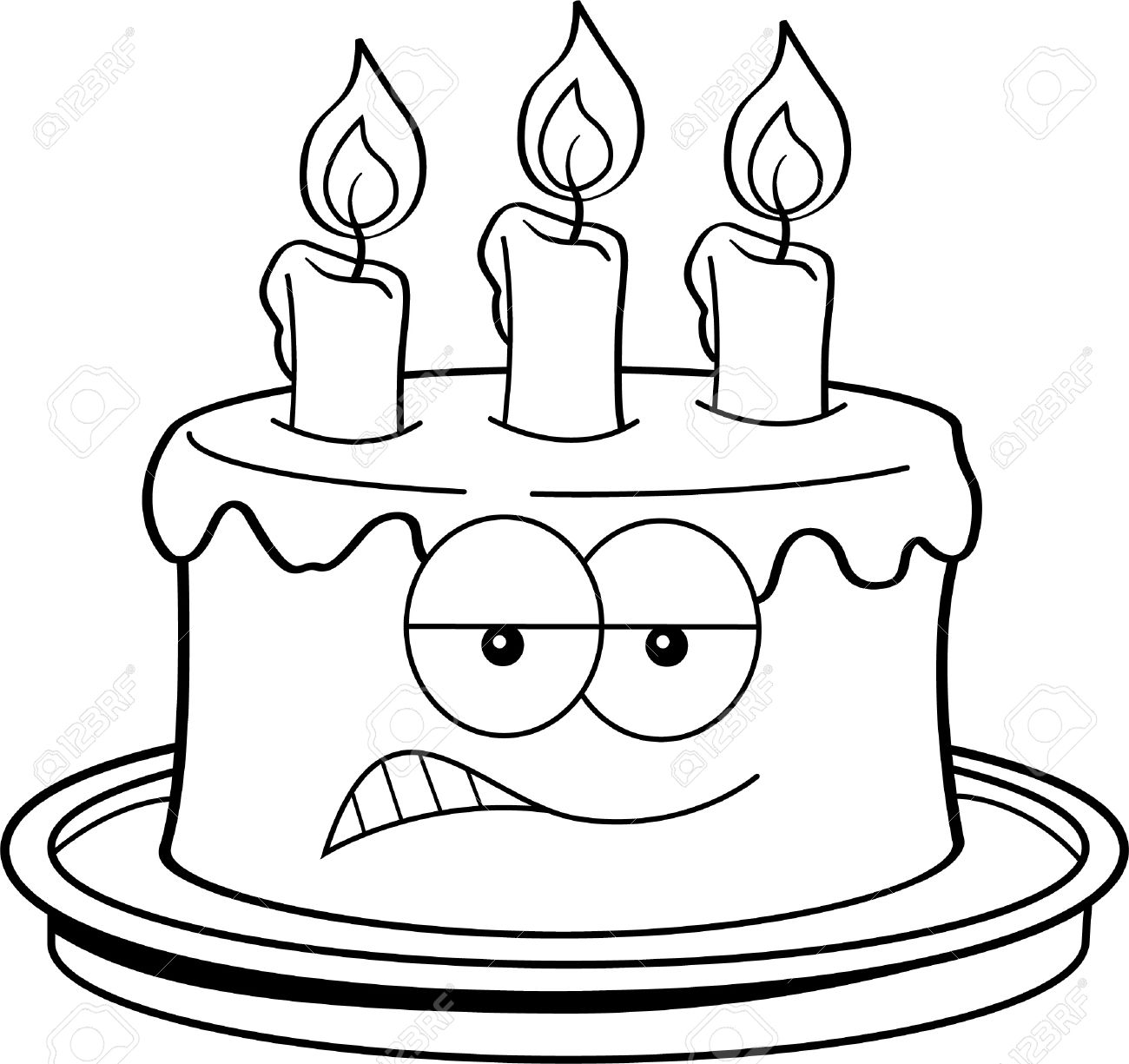 16366760-black-and-white-illustration-of-an-angry-cake-Stock-Vector