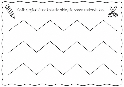 Kesme ve Boyama Eğitimi: Kesik Çizgileri Keserek Pratik Yapma