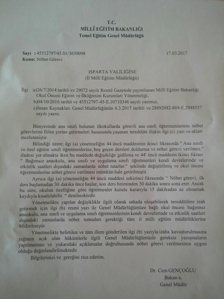 Okul Öncesi Öğretmenlerinin Nöbet Uygulaması ile ilgili son güncel yazı