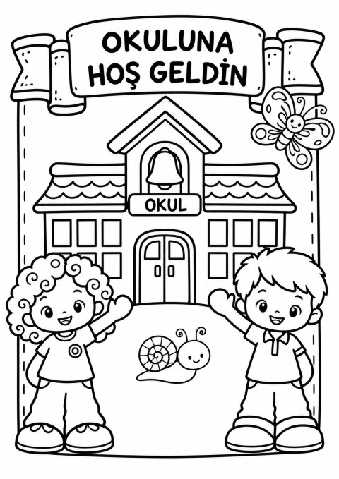 Okul Temalı Hoşgeldin Çizimi - Eğitim Materyali