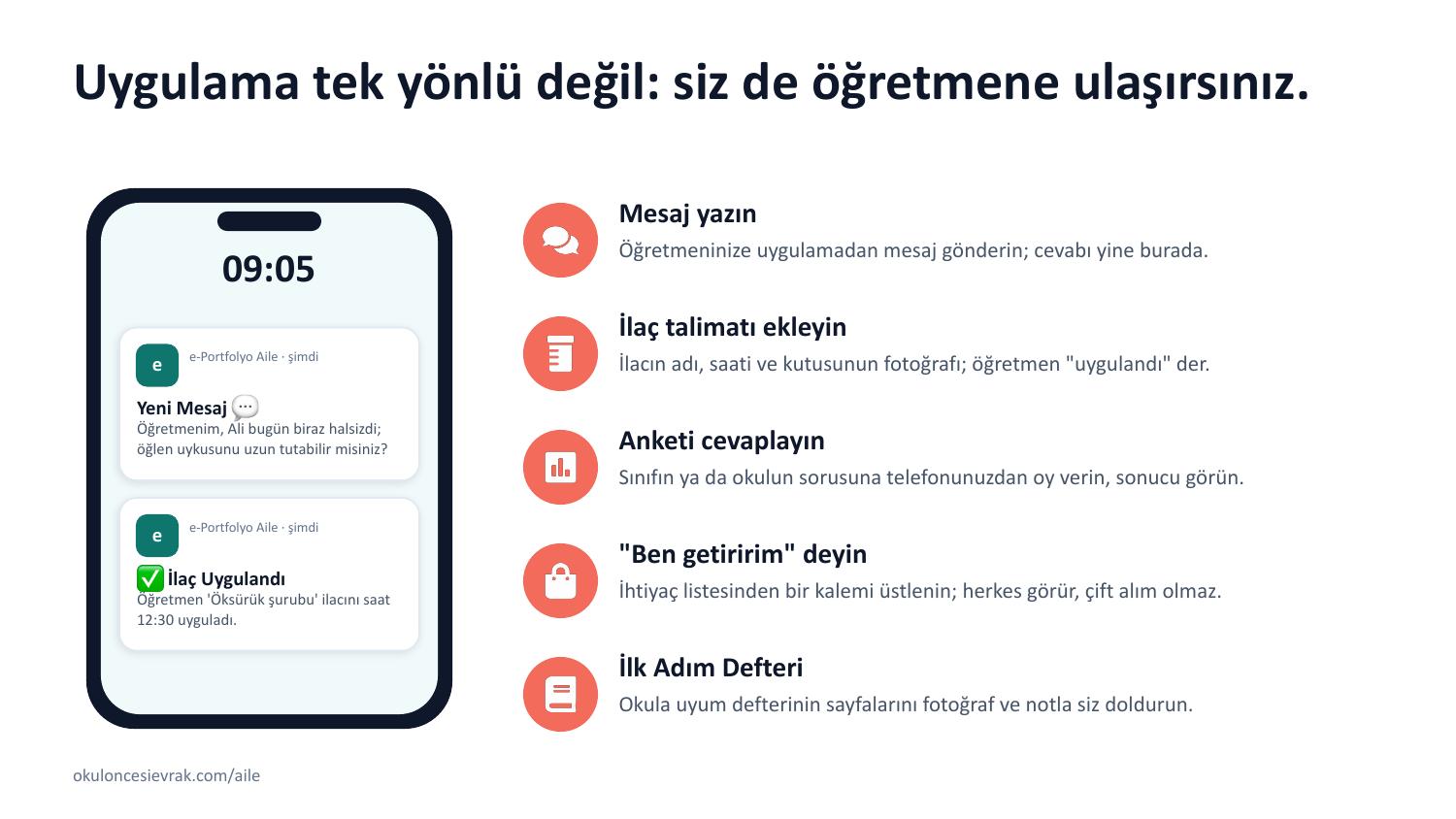 Uygulama tek yönlü değil: siz de öğretmene ulaşırsınız