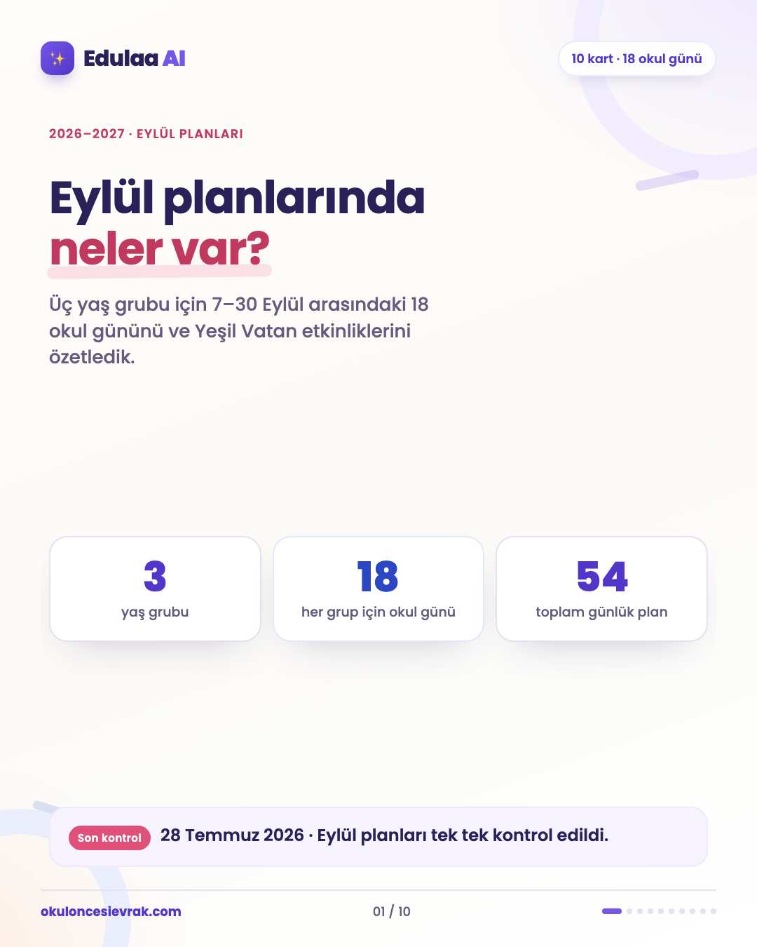 2026–2027 Eylül okul öncesi planları, 18 okul günü ve Yeşil Vatan etkinlikleri