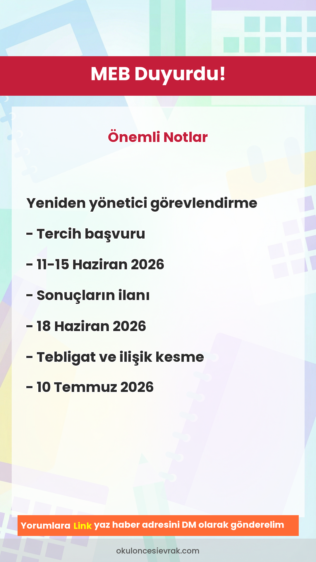 2026 Atama ve
Görevlendirme Takvimi