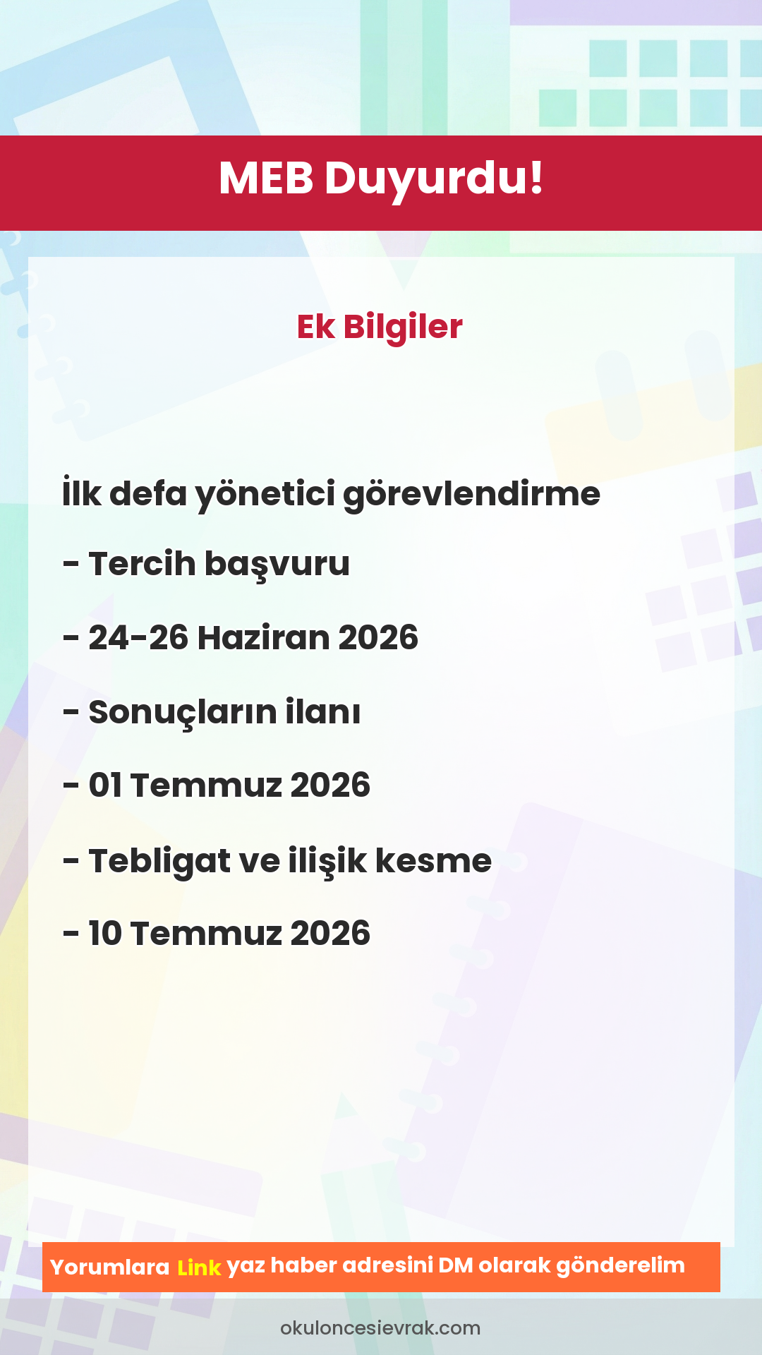 2026 Atama ve
Görevlendirme Takvimi