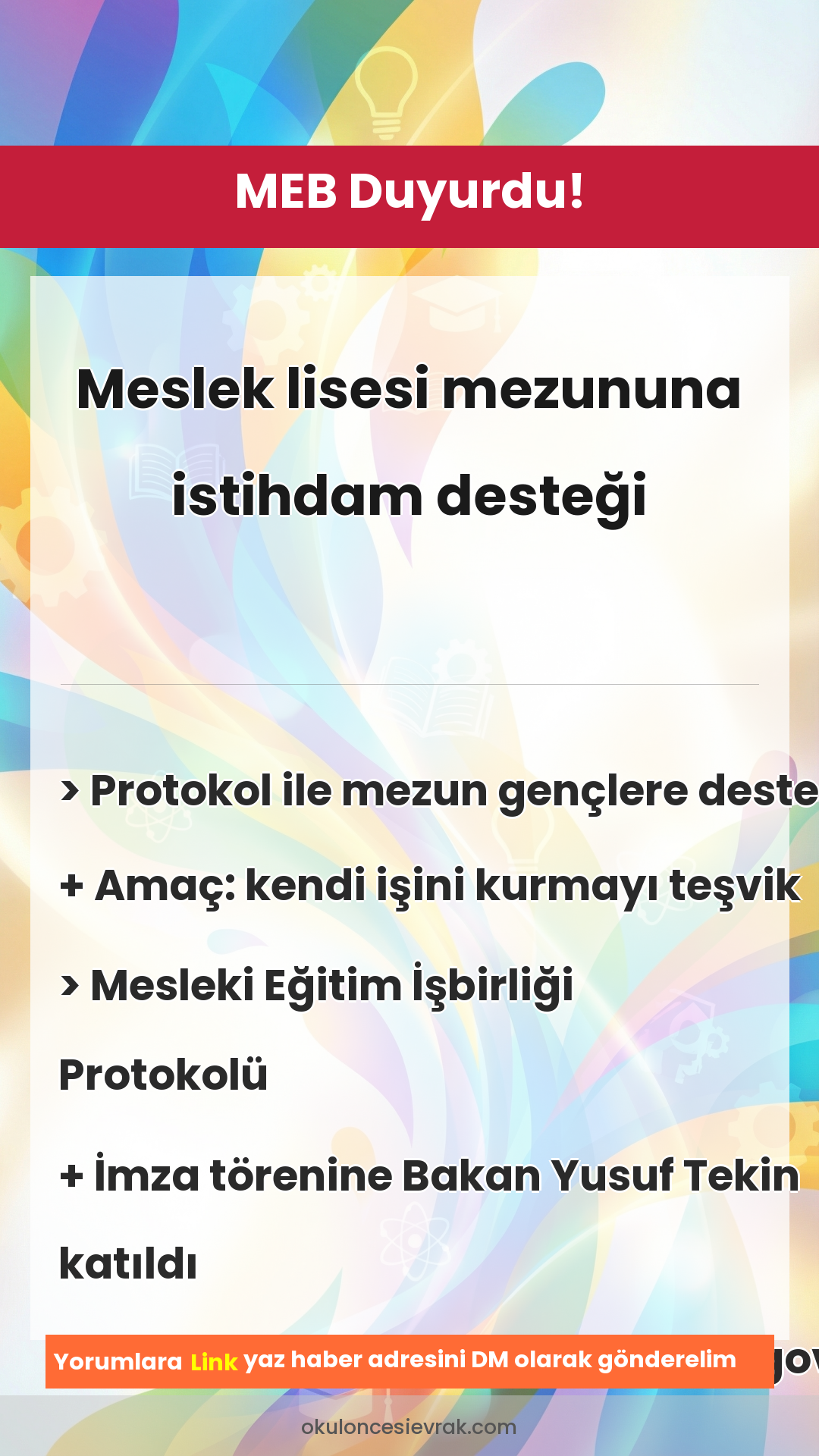 Meslek lisesi mezununa
istihdam desteği