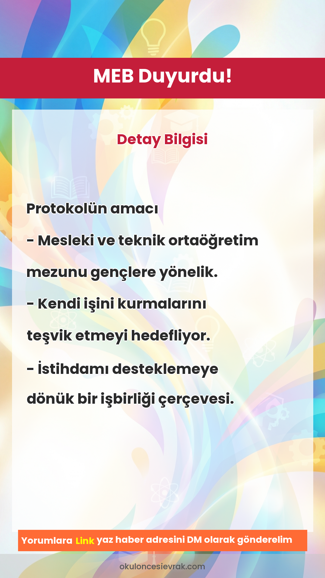 Meslek lisesi mezununa
istihdam desteği