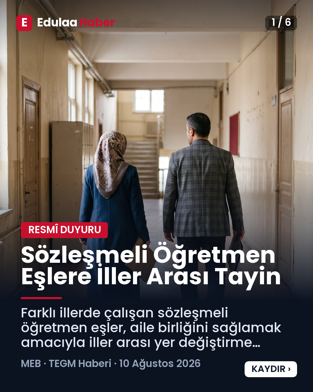 Sözleşmeli Öğretmen Eşlere İller Arası Tayin