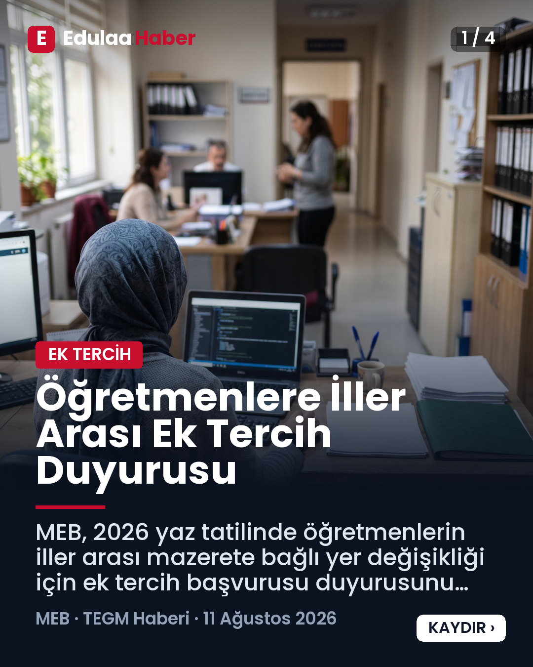 Öğretmenlere İller Arası Ek Tercih Duyurusu