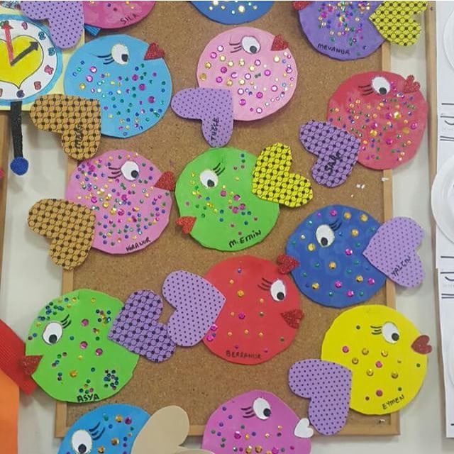 Детский сад fish. Easy Fish Arts and Crafts for Kindergarten. Ideas for Educational Bulletin Board.