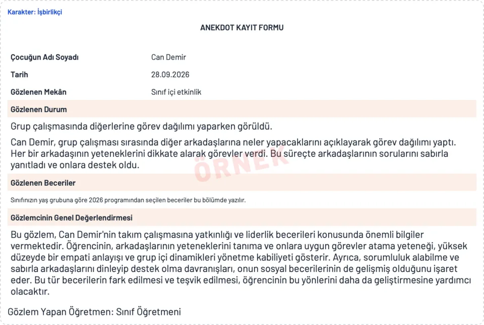 Anekdot Sihirbazı — Sınıfınıza Hazır Anekdot Formları — örnek sayfa 2