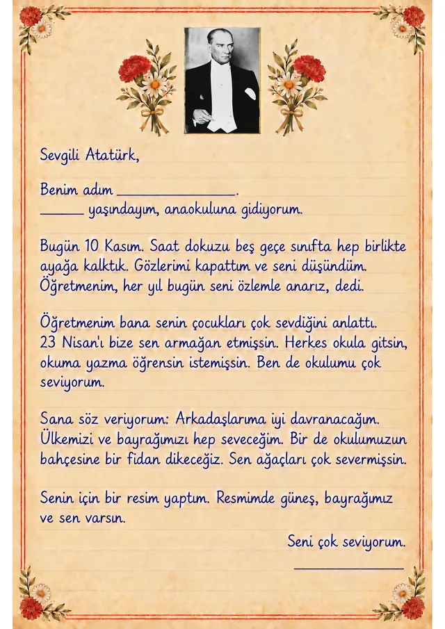 Atam'a Mektup Seti — örnek sayfa 2