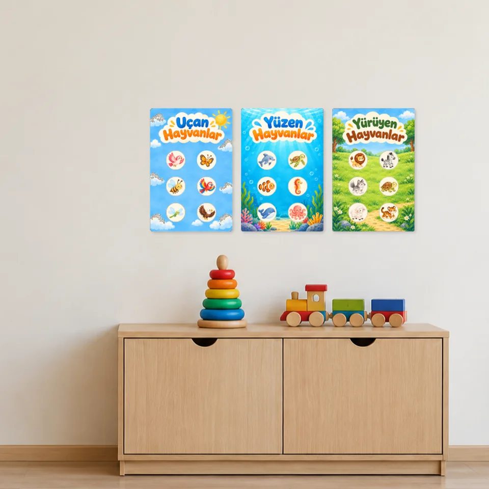 Uçan, Yüzen, Yürüyen Hayvanlar — Üç Poster — örnek sayfa 1